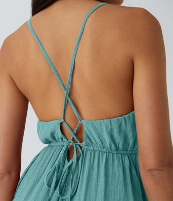 Spaghetti Strap Lace Up Pocket Jumpsuit