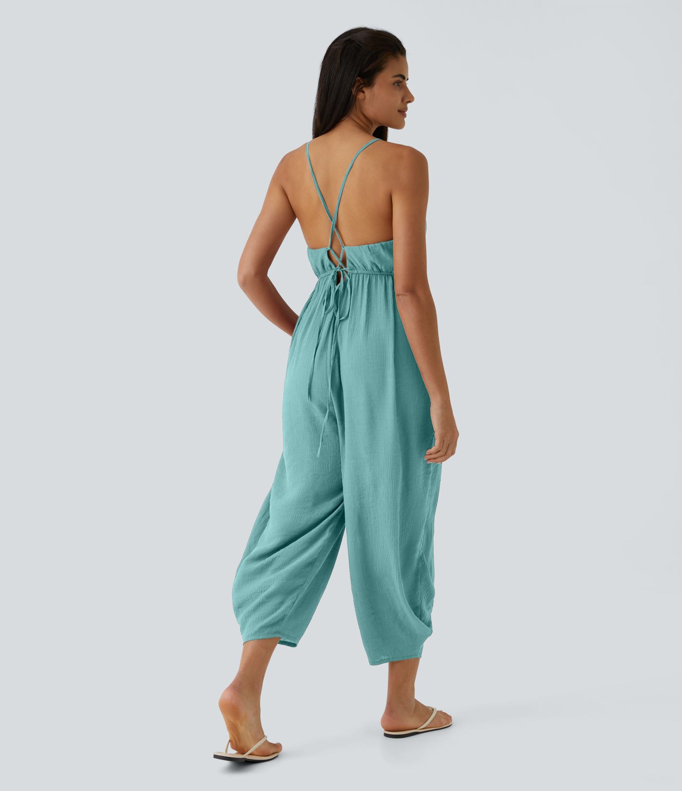 Spaghetti Strap Lace Up Pocket Jumpsuit