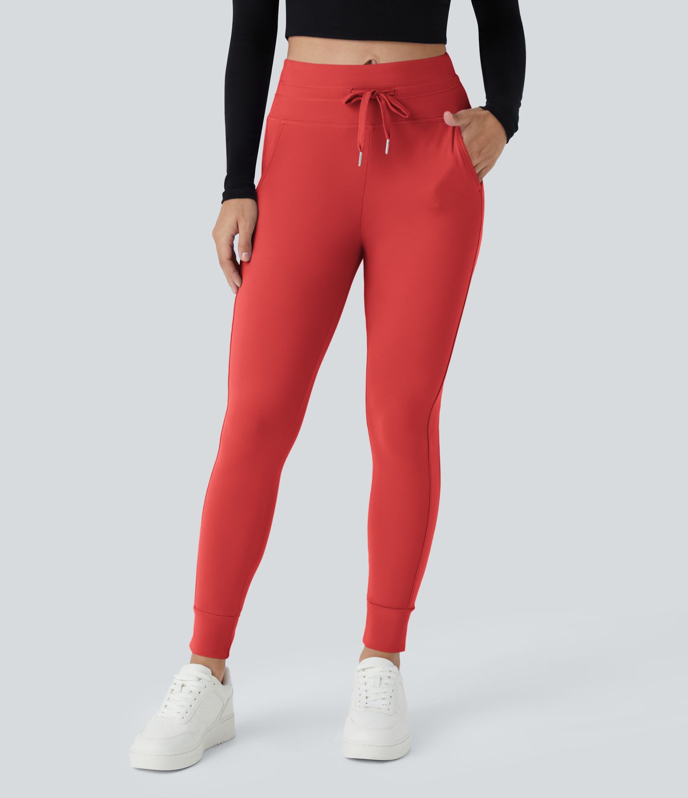 SoftlyZero™ Plush High Waisted Drawstring Pocket Plain Full Length Joggers