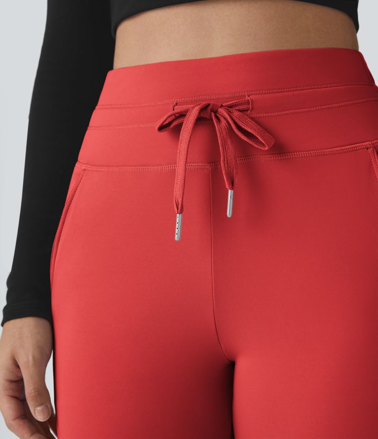 SoftlyZero™ Plush High Waisted Drawstring Pocket Plain Full Length Joggers