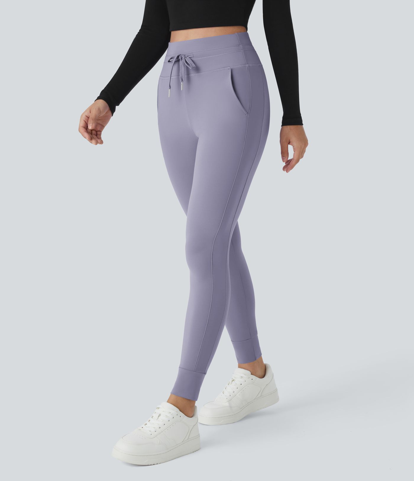 Pantalon de jogging SoftlyZero™ taille haute avec poches et cordon de serrage séparé, uni, longueur standard