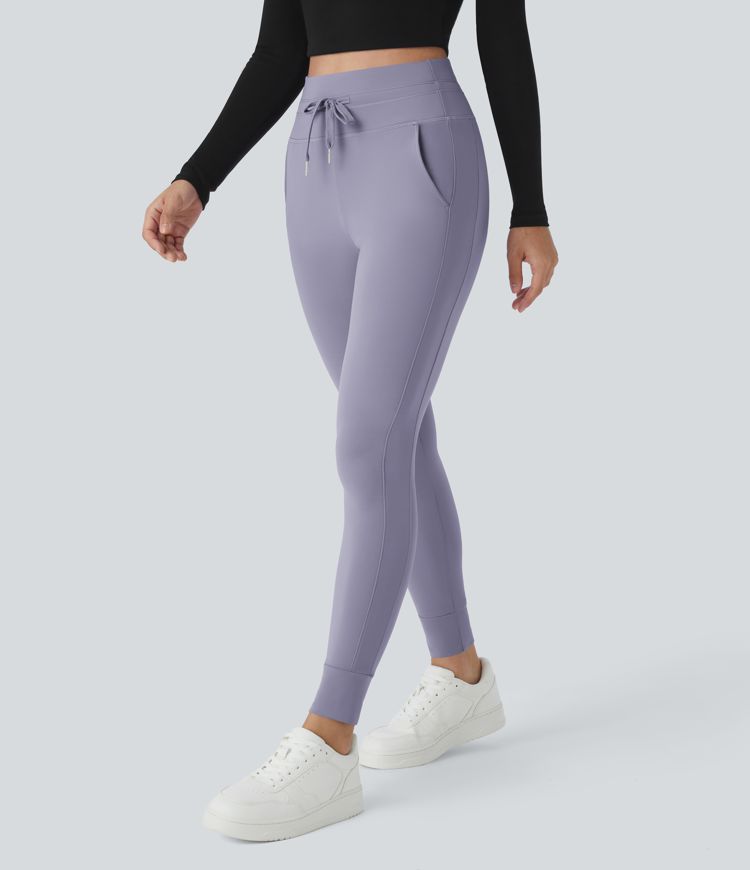 Pantalon de jogging SoftlyZero™ taille haute avec poches et cordon de serrage séparé, uni, longueur standard