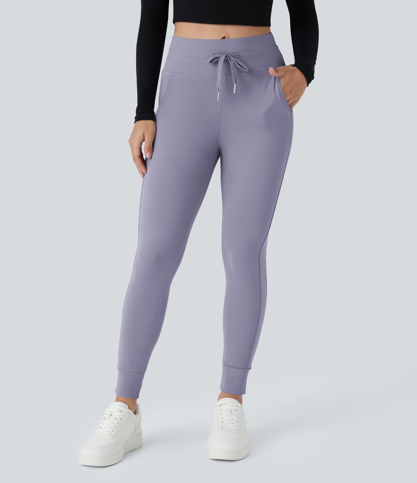 Pantalon de jogging SoftlyZero™ taille haute avec poches et cordon de serrage séparé, uni, longueur standard