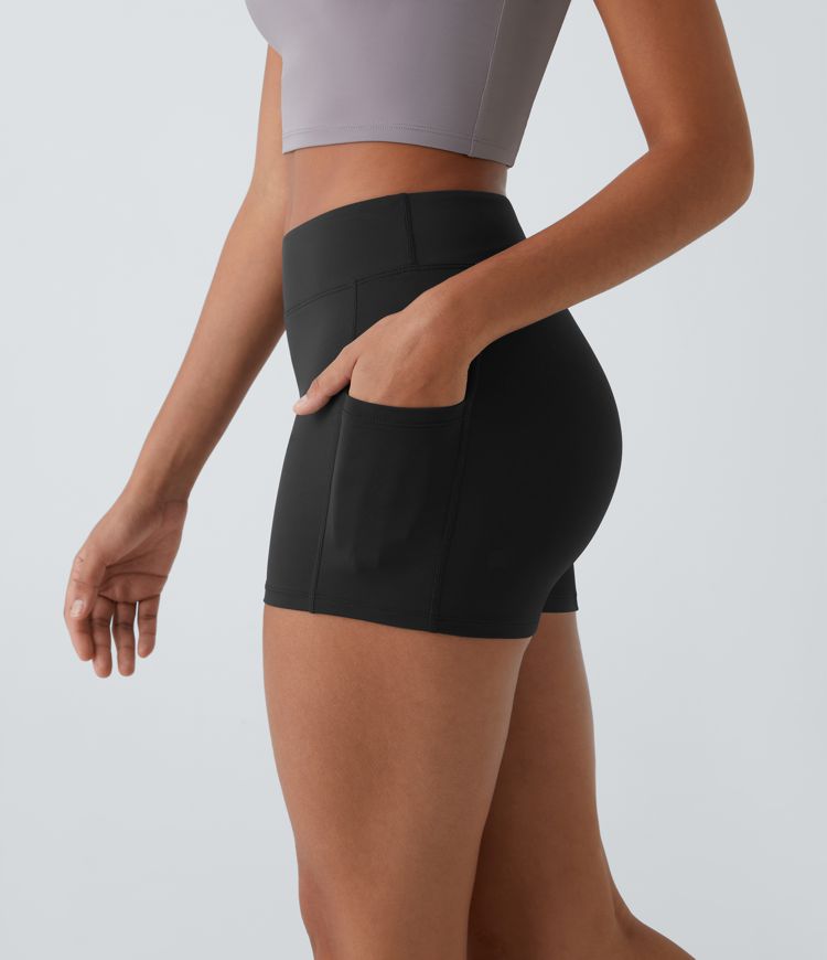 Softlyzero™ Airy High Waisted Side Pocket Plain Cool Touch Yoga Shorts 3.5"-UPF50+
