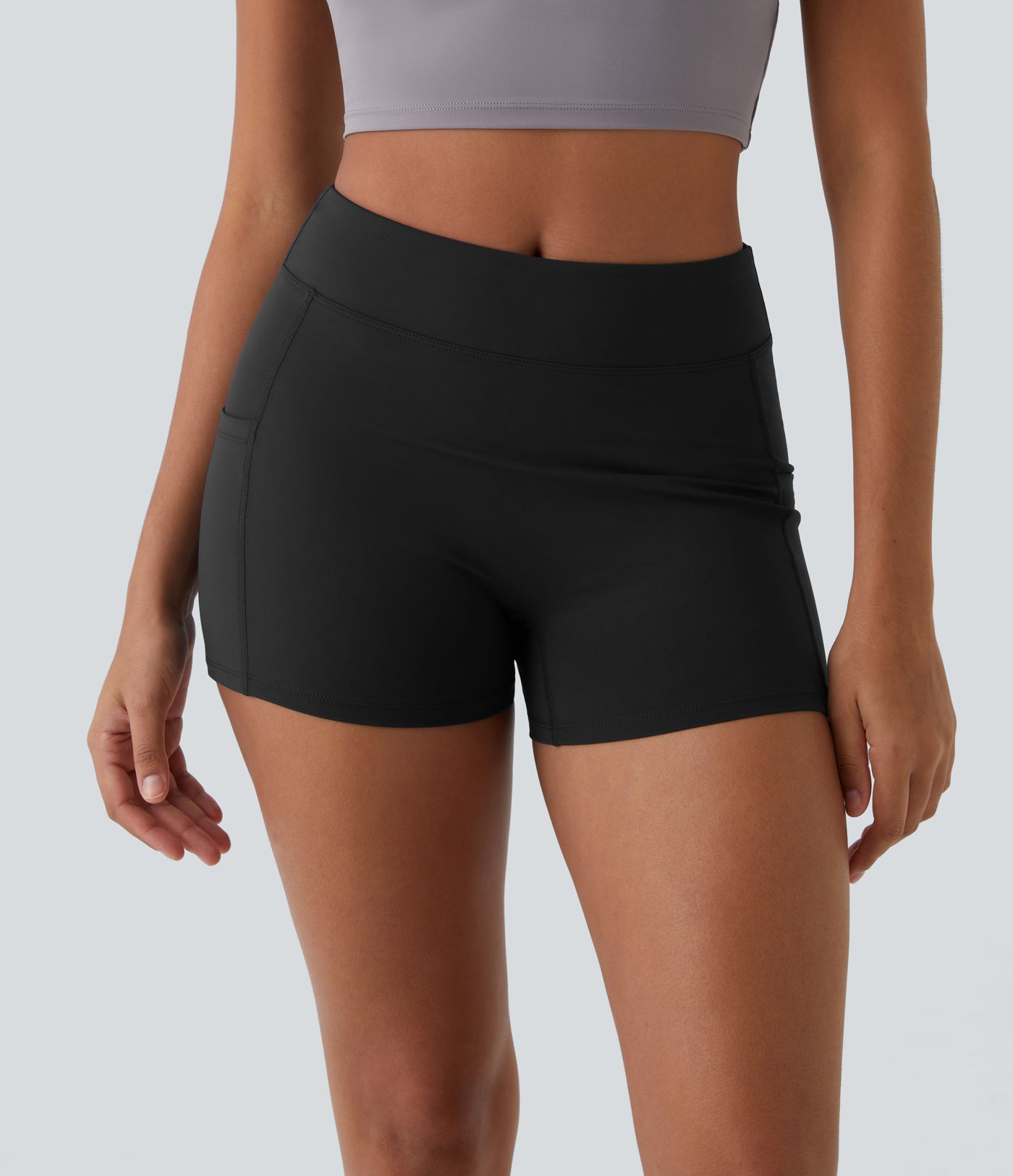 Softlyzero™ Airy High Waisted Side Pocket Plain Cool Touch Yoga Shorts 3.5"-UPF50+