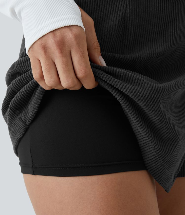 Combinaison décontractée en Velours Côtelé 2-en-1 à Taille Haute et Fermeture Éclair Arrière