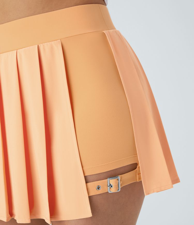 Breezeful™ High Waisted Pleated 2-in-1 Pocket Adjustable Buckle Micro Mini Quick Dry Casual Skirt