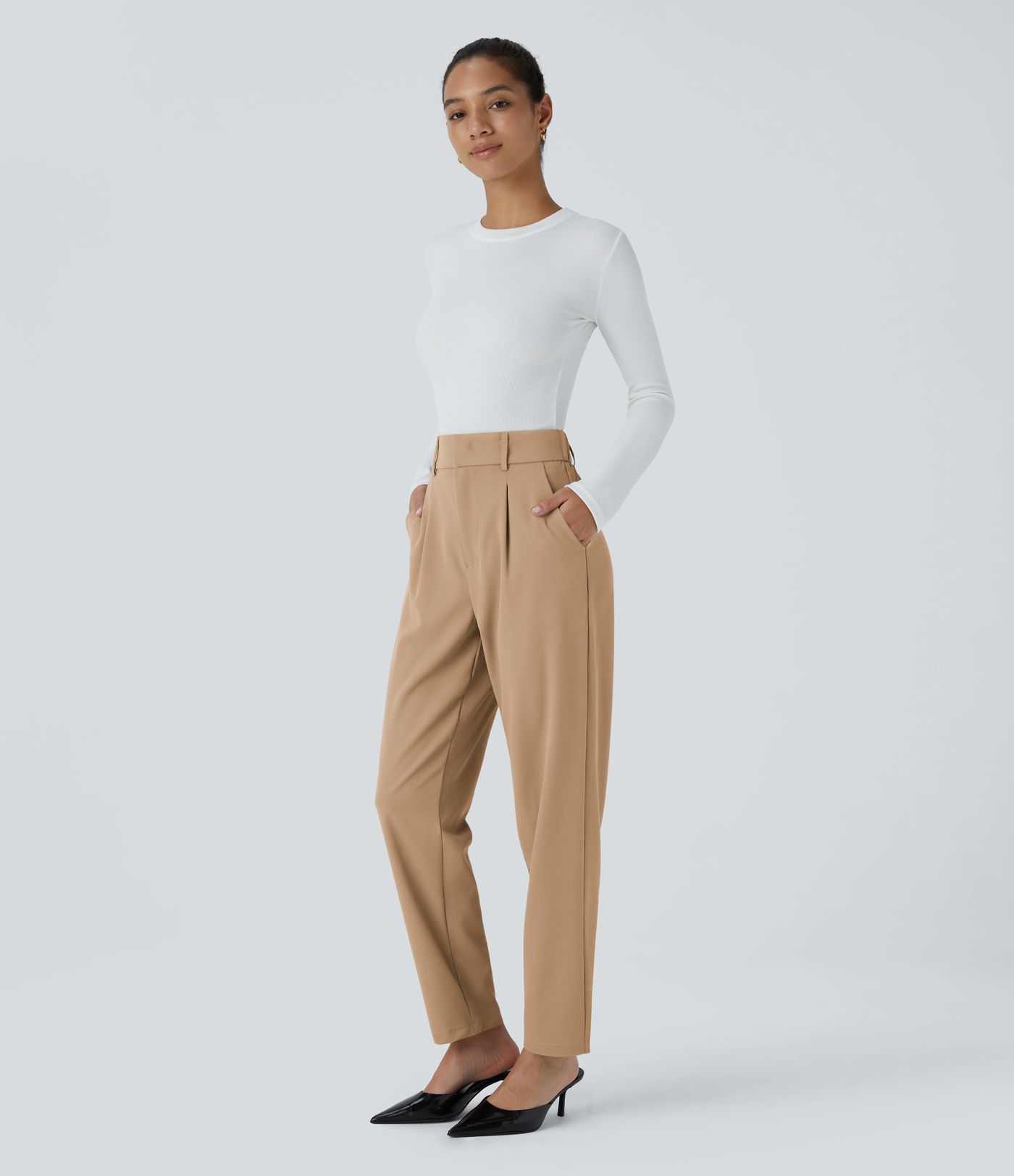 Pantalon tailleur Halara Flex™ fuselé uni, taille haute, avec poches