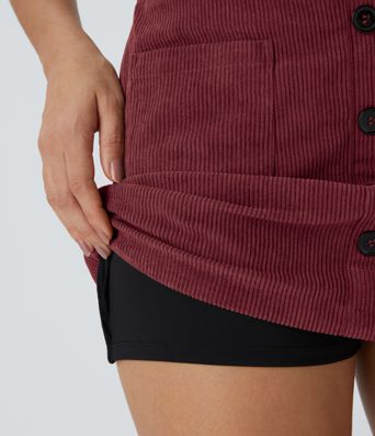 Hár mittismjóir vasaðir rennilás 2-í-1 klæðnaðar stuttur hversdagslegur pils