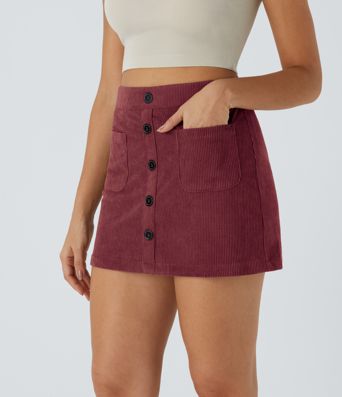 Hár mittismjóir vasaðir rennilás 2-í-1 klæðnaðar stuttur hversdagslegur pils