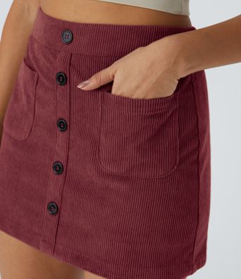 Hár mittismjóir vasaðir rennilás 2-í-1 klæðnaðar stuttur hversdagslegur pils