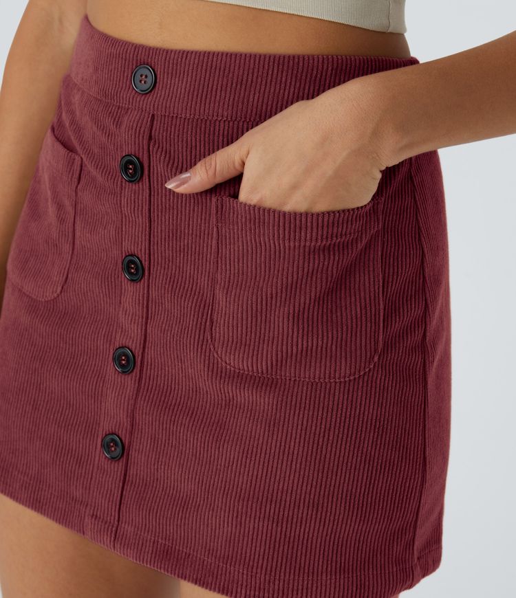 Hár mittismjóir vasaðir rennilás 2-í-1 klæðnaðar stuttur hversdagslegur pils