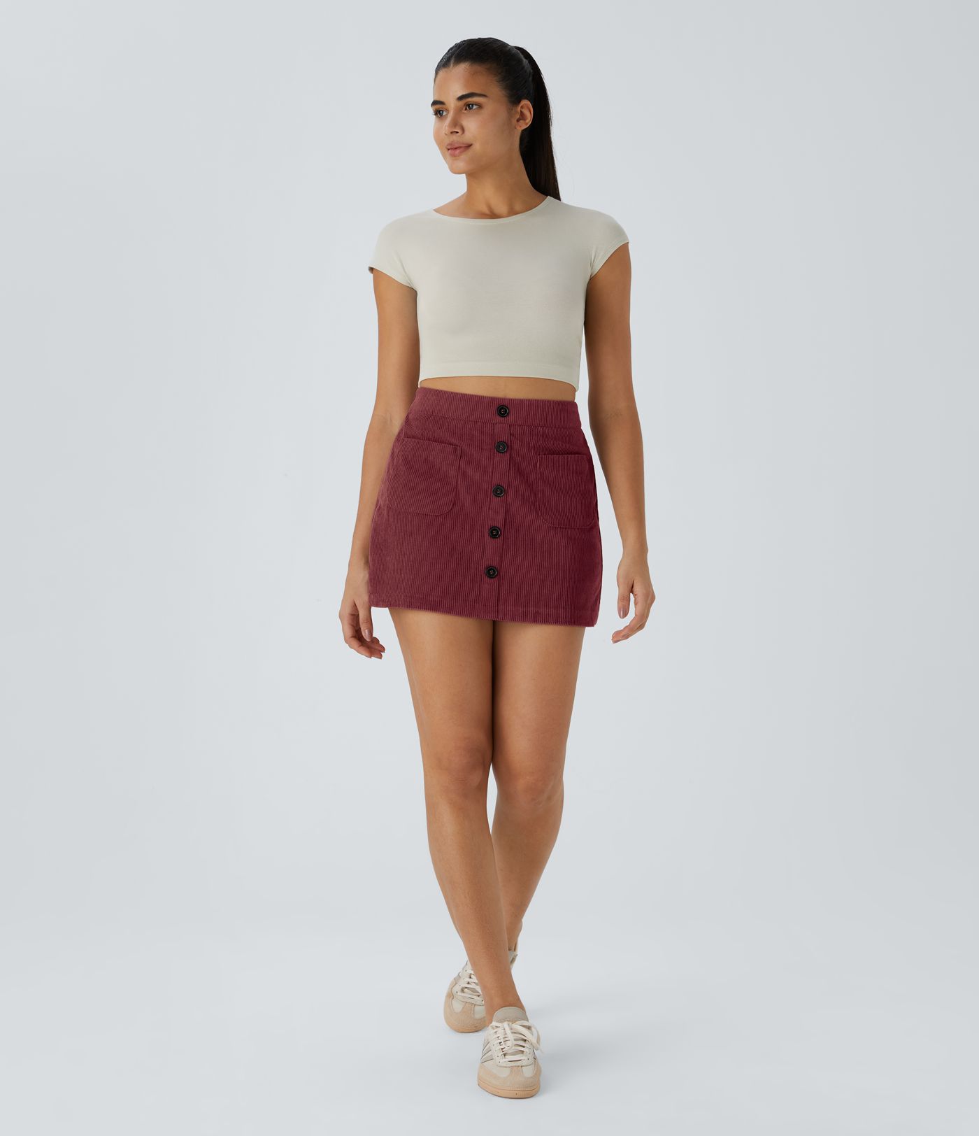 Hár mittismjóir vasaðir rennilás 2-í-1 klæðnaðar stuttur hversdagslegur pils