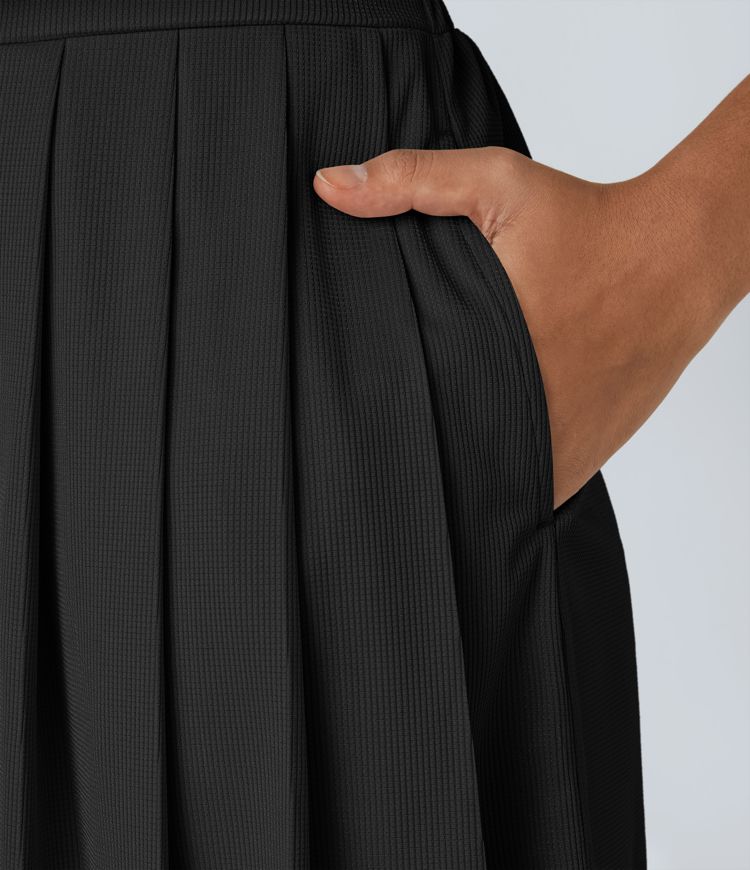 V Neck Short Sleeve Side Pocket Waffle Casual Playsuits