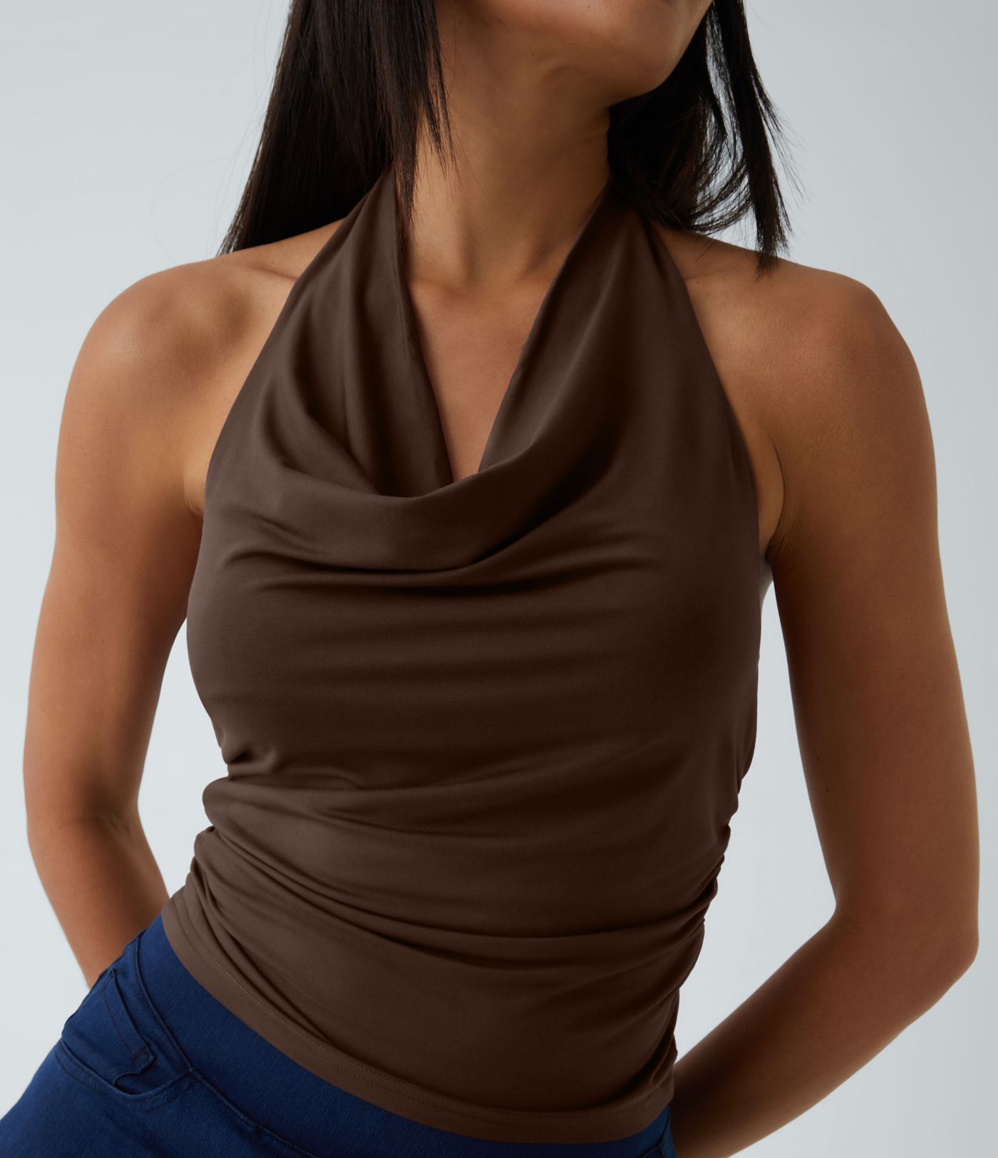 Halter Cowl Neck Ruched Casual Tank Top
