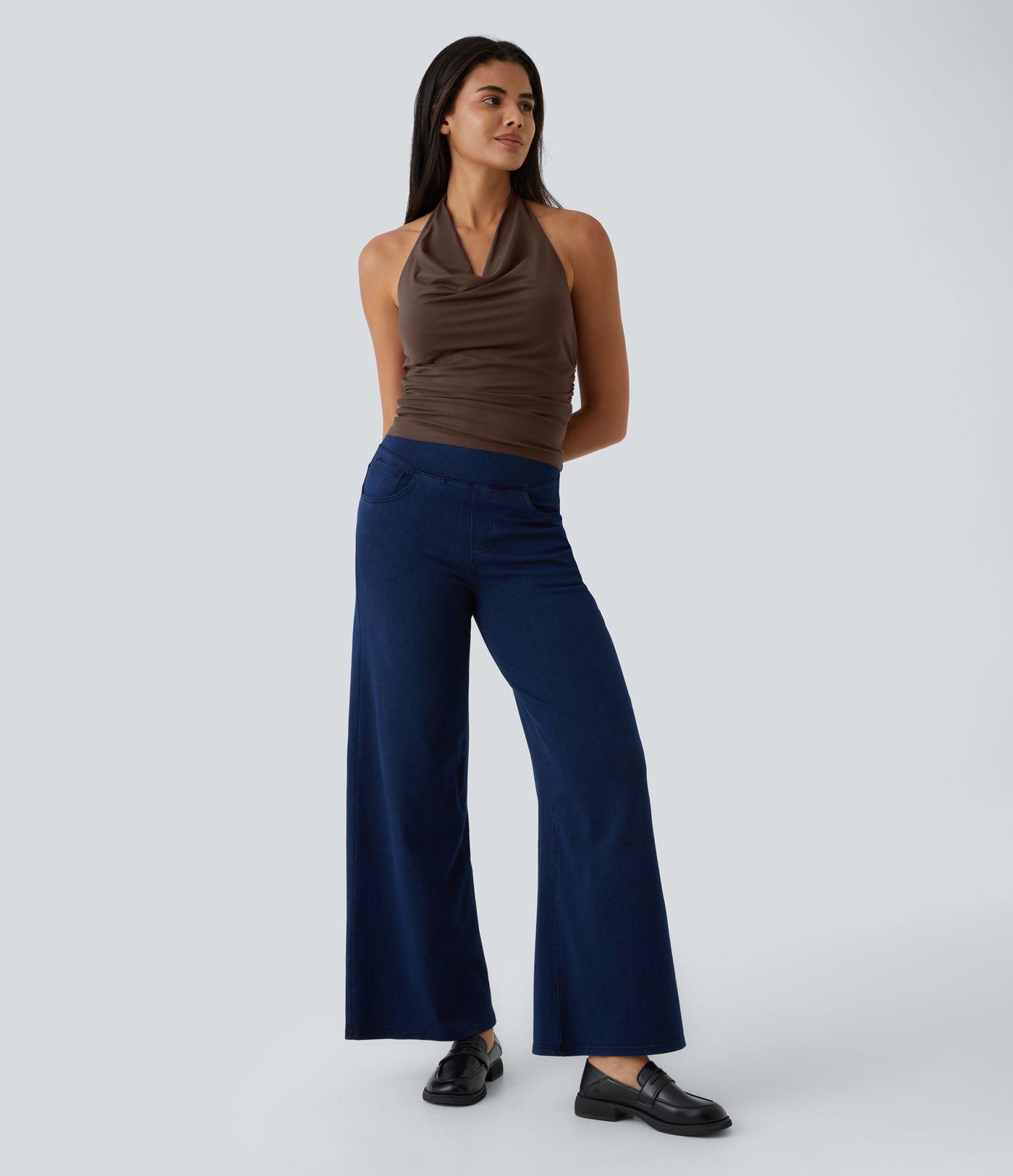 Halter Cowl Neck Ruched Casual Tank Top