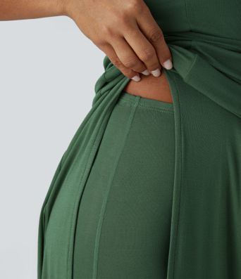 Ribbed Hooded High Neck Sleeveless Cut Out Tie Back 2-Piece Midi Casual Dress