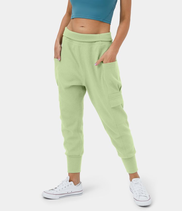 Jogging Cargo Gaufré Poche Latérale Repliée Taille Mi-Haute 