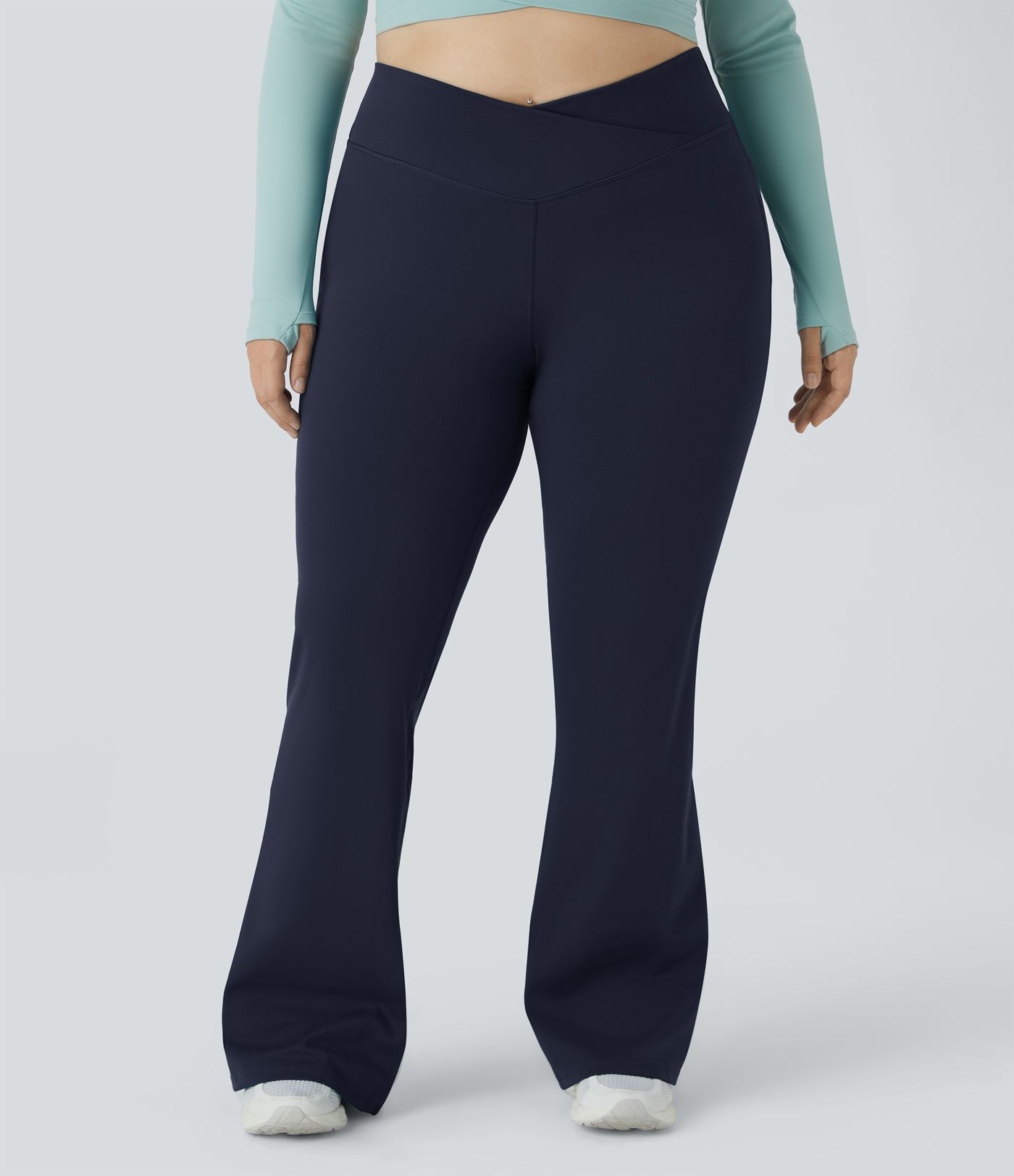DayStretch High Waisted Crossover Full Length Flare Plus Size Leggings