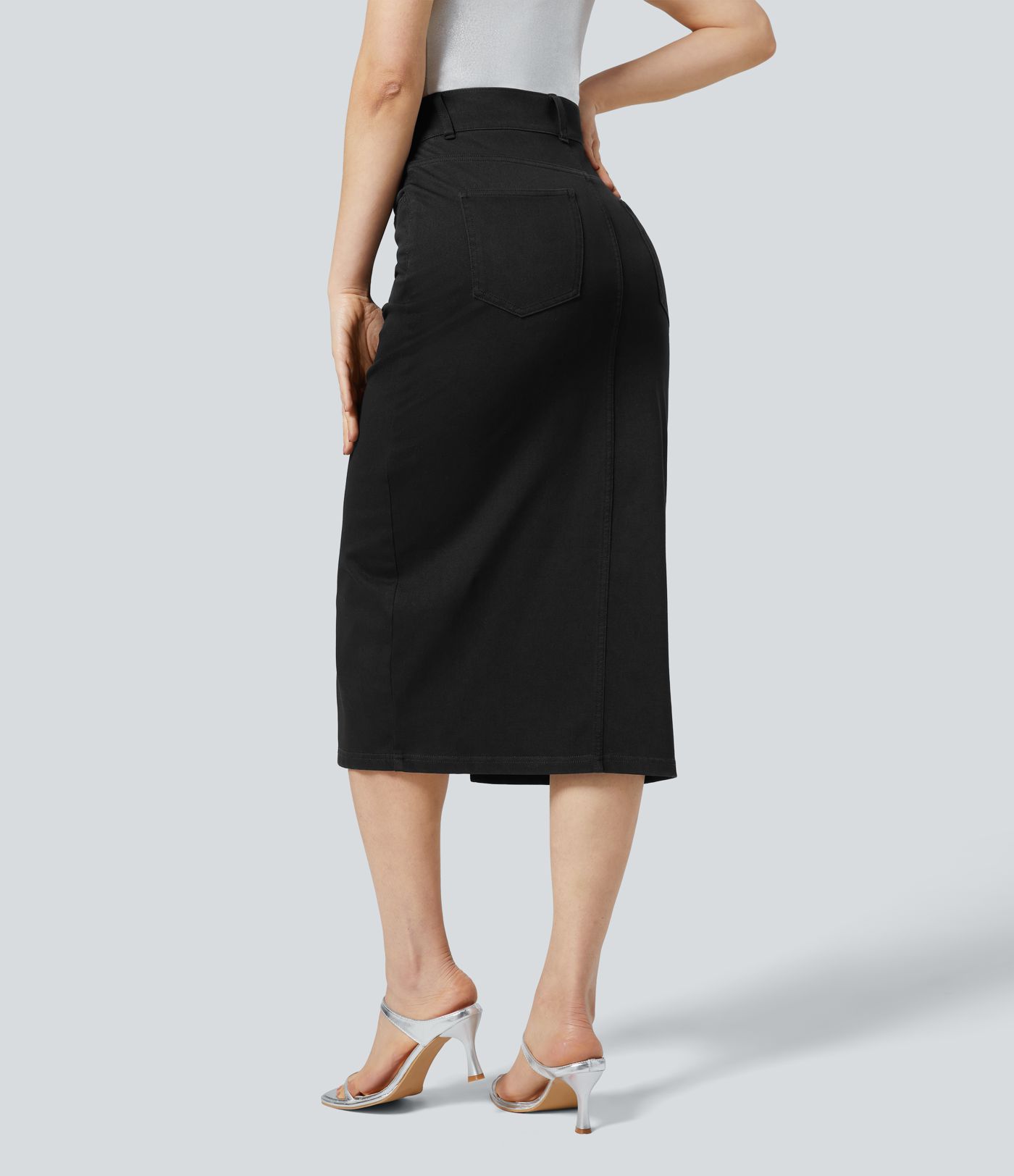 Halara Flex™ High Waisted Pockets Bodycon Denim Casual Midi Skirt