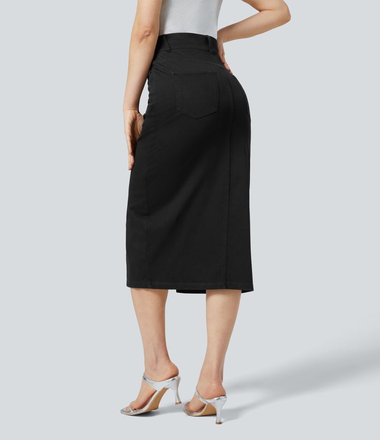 Halara Flex™ High Waisted Pockets Bodycon Denim Casual Midi Skirt