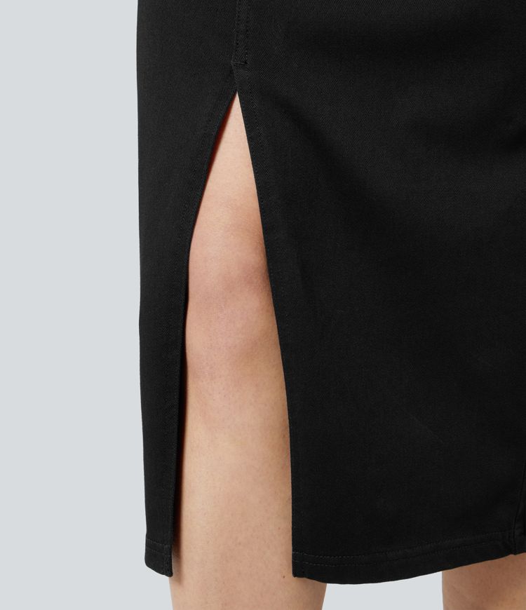 Halara Flex™ High Waisted Pockets Bodycon Denim Casual Midi Skirt