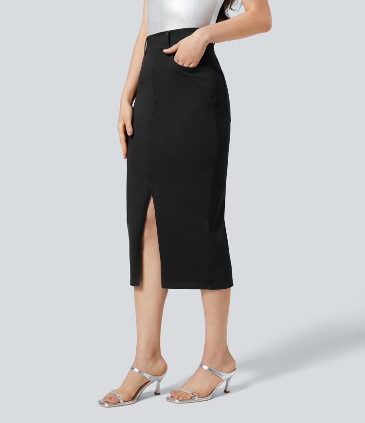 Halara Flex™ High Waisted Pockets Bodycon Denim Casual Midi Skirt