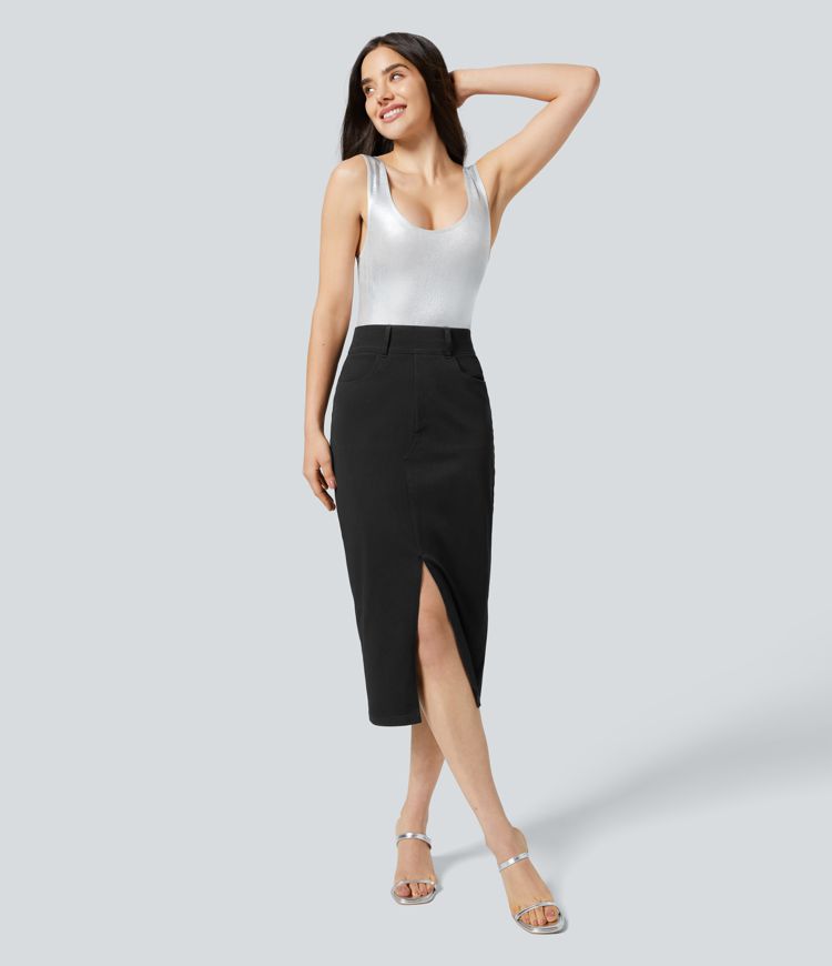 Halara Flex™ High Waisted Pockets Bodycon Denim Casual Midi Skirt