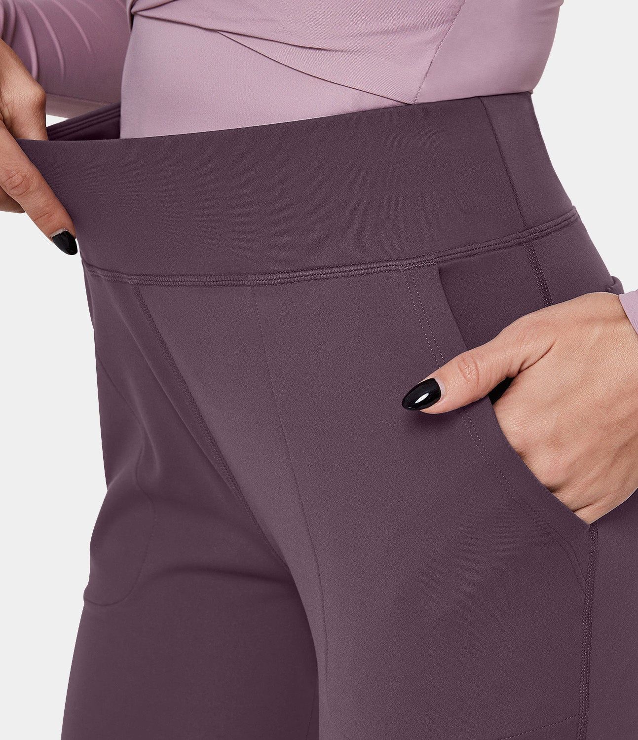 High-waisted side pocket plain flare leggings