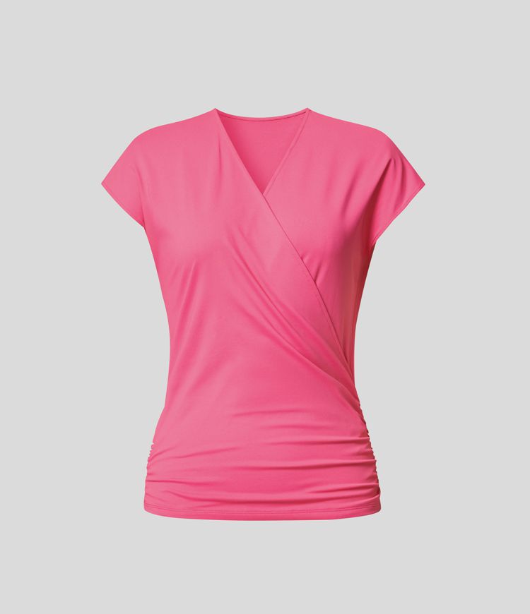 V Neck Cap Sleeve Crossover Ruched Solid Work Blouse
