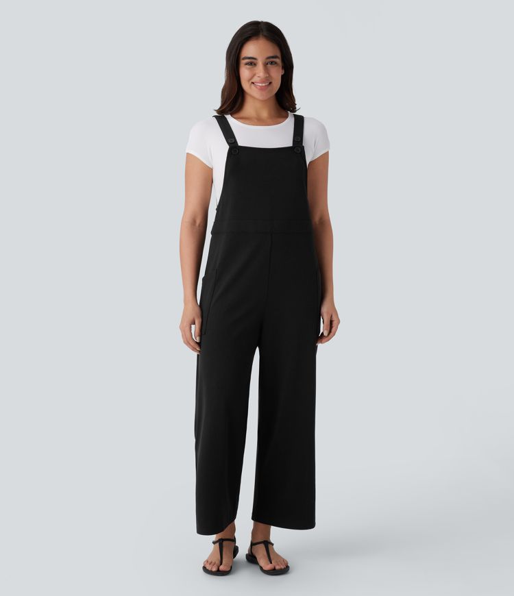 Pocket Wide Leg Casual Overalls-Front and Back Wearable