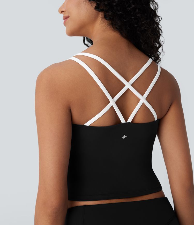 Softlyzero™ QuickDry Crisscross Backless Colour Block Skinny Cropped Yoga Cami Top