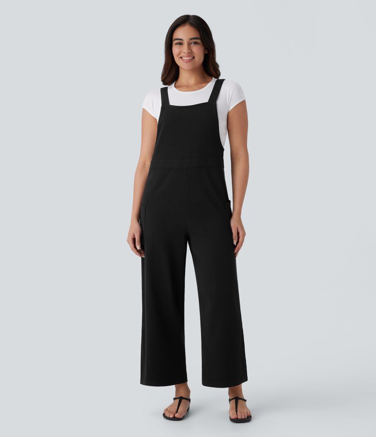 Pocket Wide Leg Casual Overalls-Front and Back Wearable