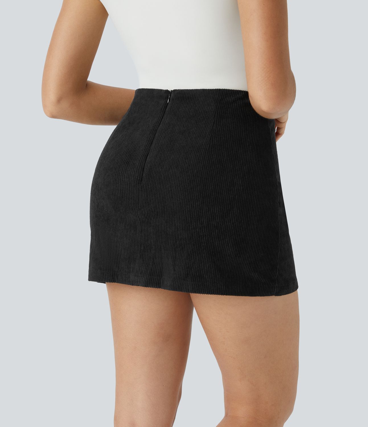 High Waisted 2-in-1 A Line Mini Corduroy Casual Skirt-Longer Length