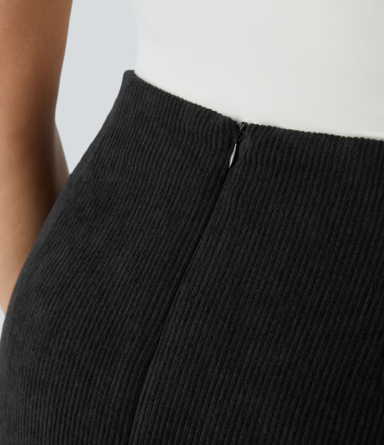 High Waisted 2-in-1 A Line Mini Corduroy Casual Skirt-Longer Length