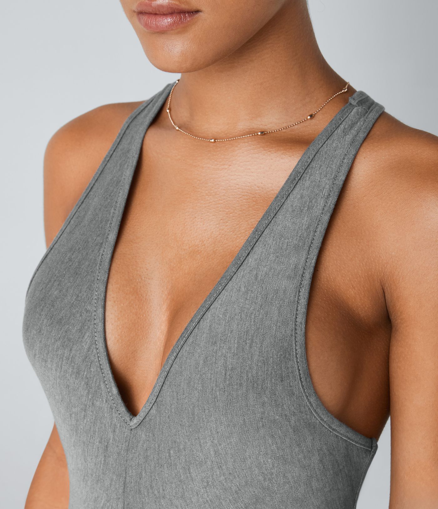 Deep V Neck Racerback Stacked Ruched Maxi Casual Dress