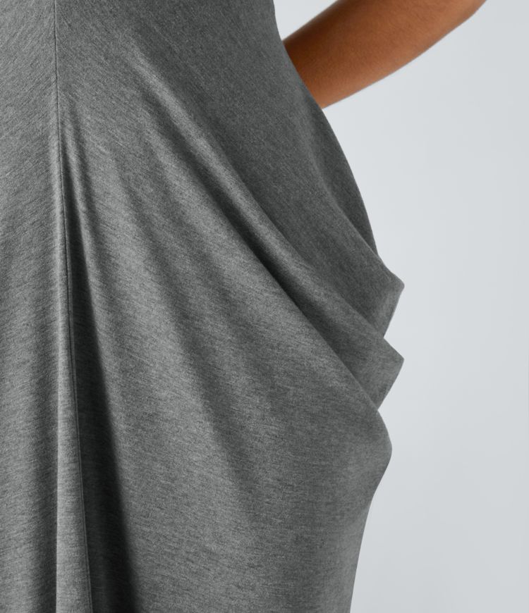 Vestido largo cuello V profundo espalda cruzada fruncido apilado