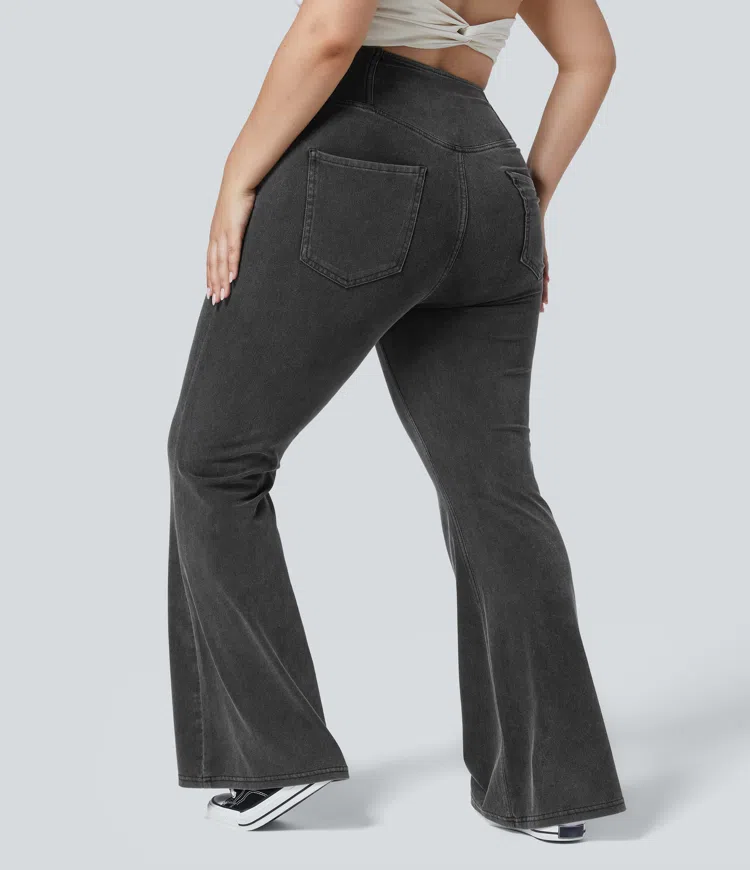 Halara Flex™ High Waisted Crossover Pocket Cool Touch Breathable Washed Plus Size Casual Jeans