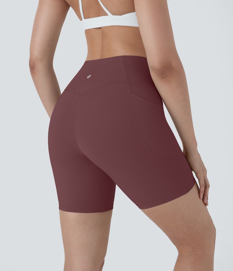 SoftlyZero™ High Waisted Crossover Pocket Yoga Biker Shorts 7"-UPF50+