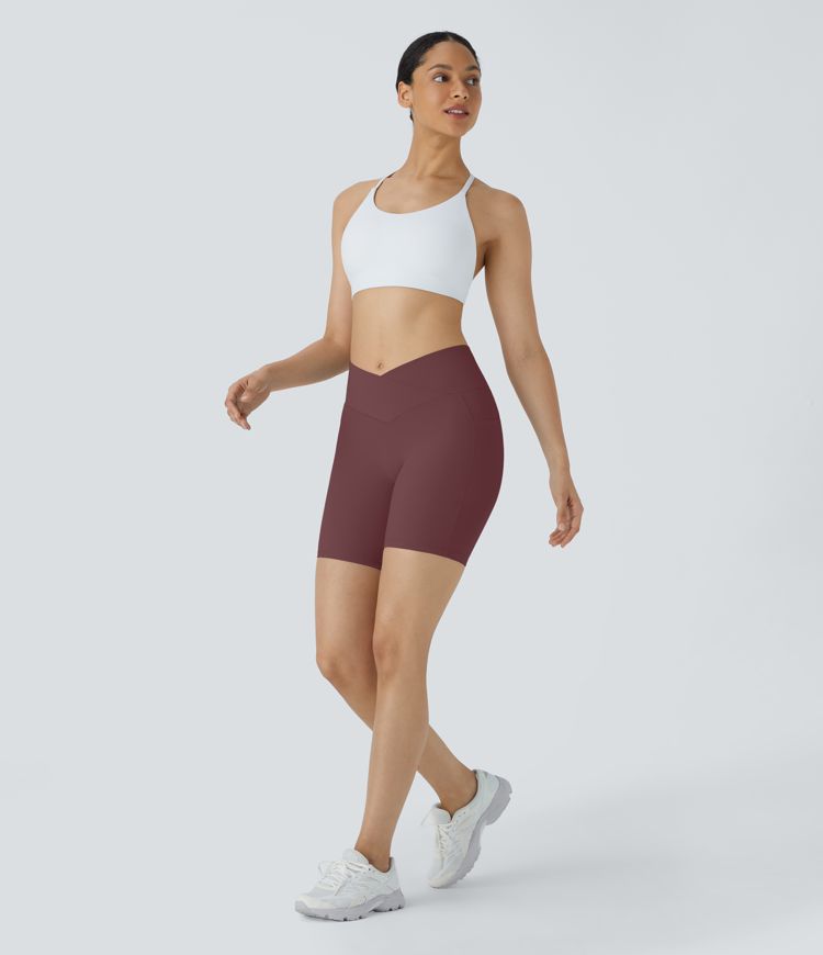 SoftlyZero™ High Waisted Crossover Pocket Yoga Biker Shorts 7"-UPF50+