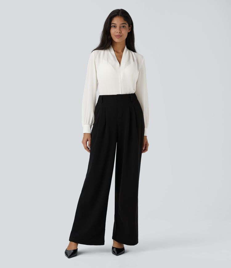 V Neck Long Sleeve Work Blouse