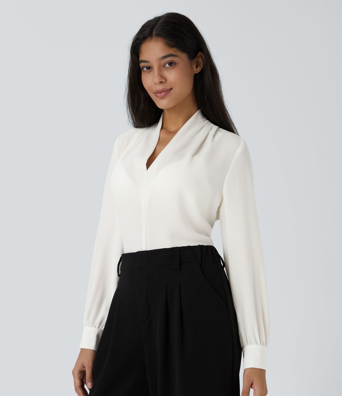 V Neck Long Sleeve Work Blouse