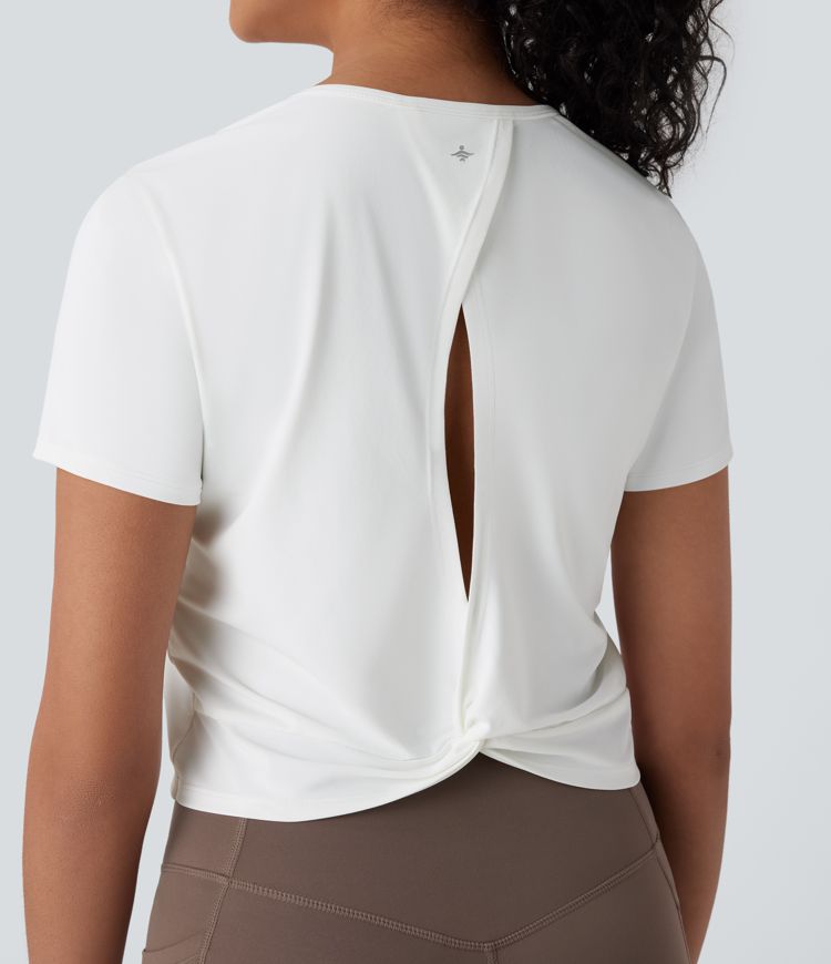 Cut Out Twisted Cropped Hiking Sports Top-UPF40+