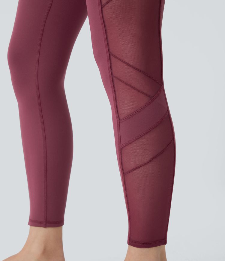  High Waisted Side Pocket Contrast Mesh 7/8 Yoga Leggings