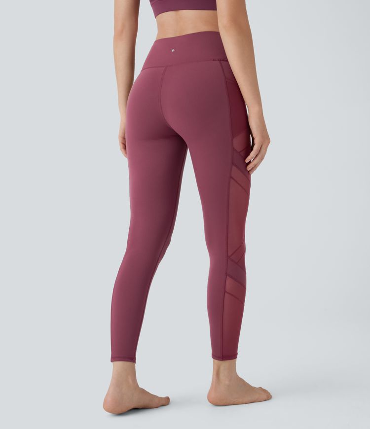  High Waisted Side Pocket Contrast Mesh 7/8 Yoga Leggings