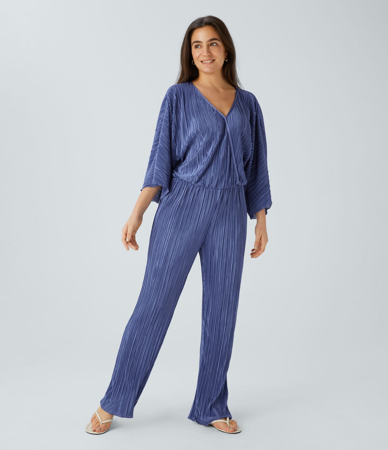 V-neck button long sleeve casual jumpsuit