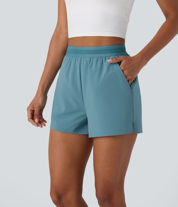 Breezeful™ Mid High Waisted Side Zip Pocket Ruffle Quick Dry Running Shorts