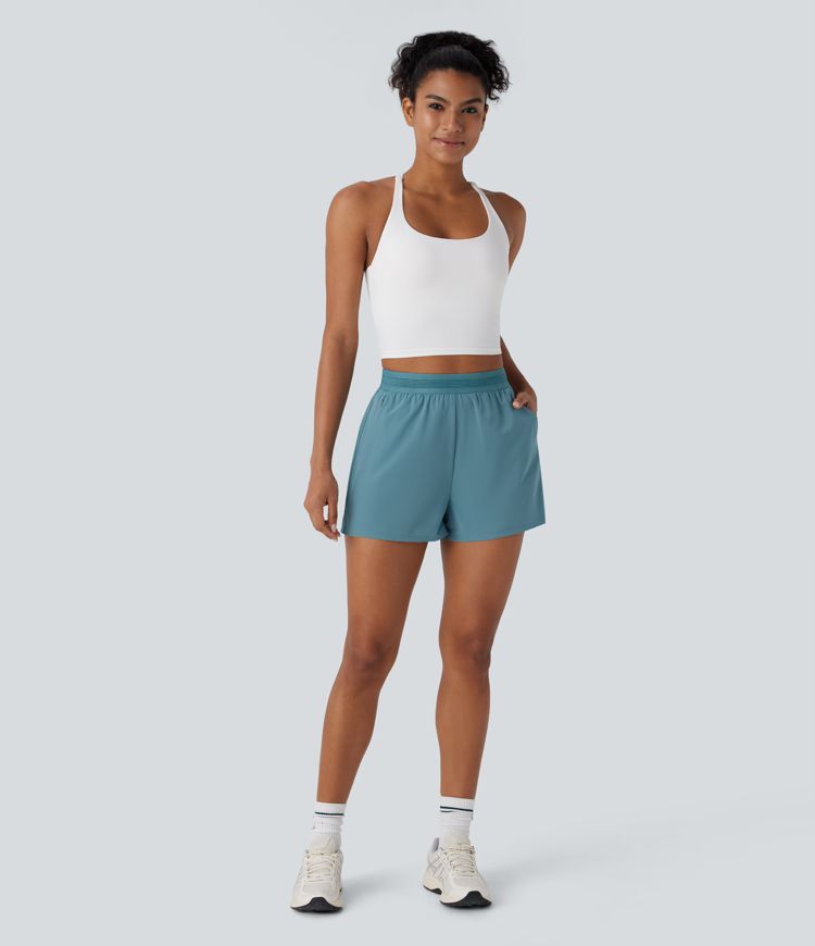 Breezeful™ Mid High Waisted Side Zip Pocket Ruffle Quick Dry Running Shorts