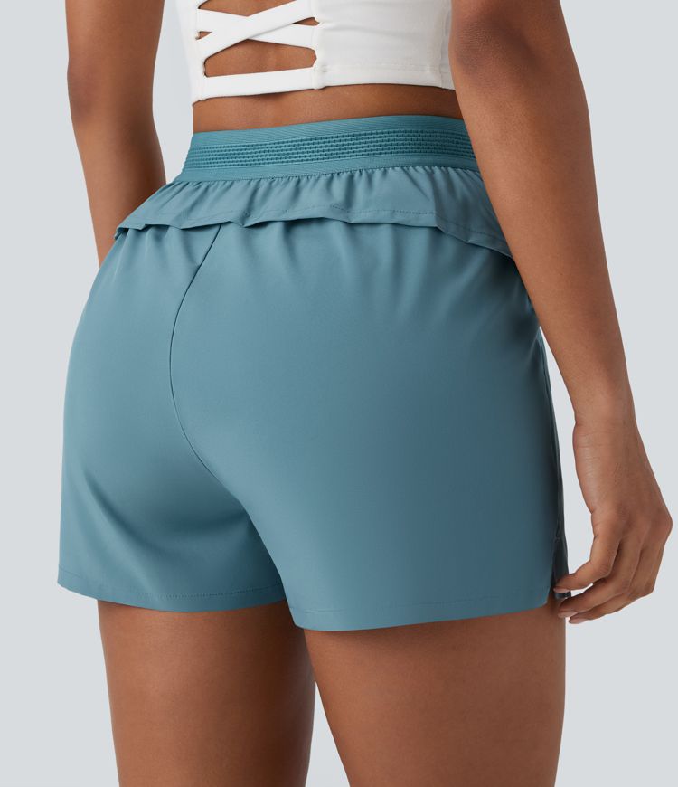 Breezeful™ Mid High Waisted Side Zip Pocket Ruffle Quick Dry Running Shorts