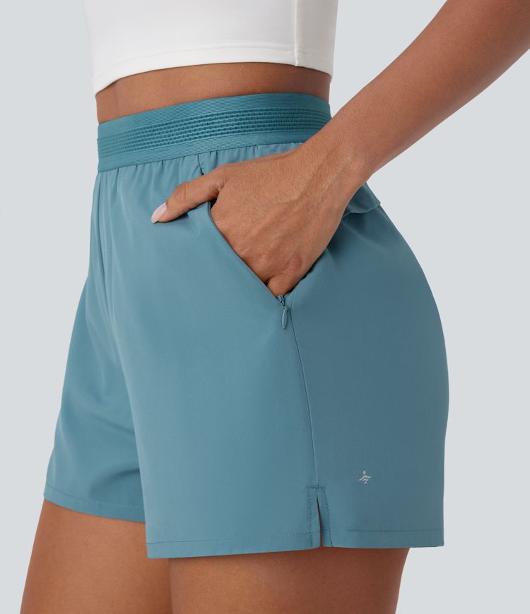 Breezeful™ Mid High Waisted Side Zip Pocket Ruffle Quick Dry Running Shorts
